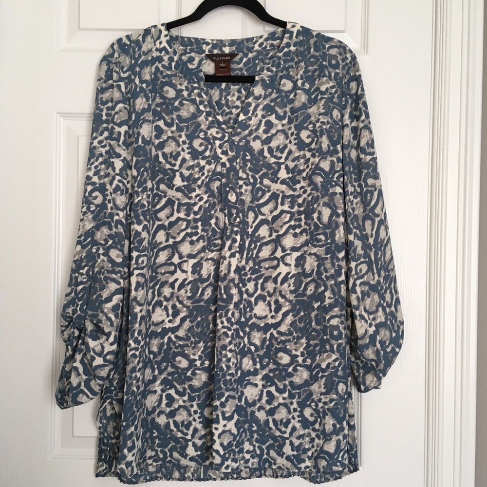 MULTIPLES sheer style top high low hem pleated back size large